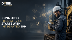 Mobiele service app geïntegreerd met ERP voor verbonden field service bij equipment dealers.